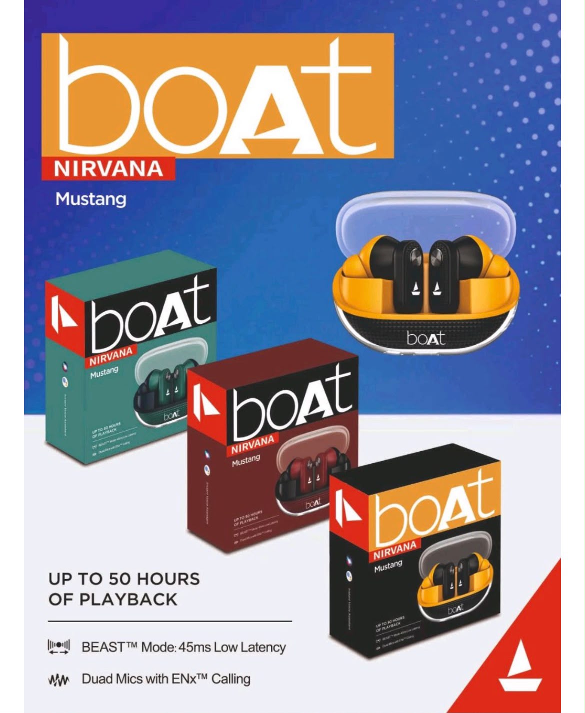 New Boat mustang superb High sound Quality &Hard Box extra Bass sound 1by1 lamination