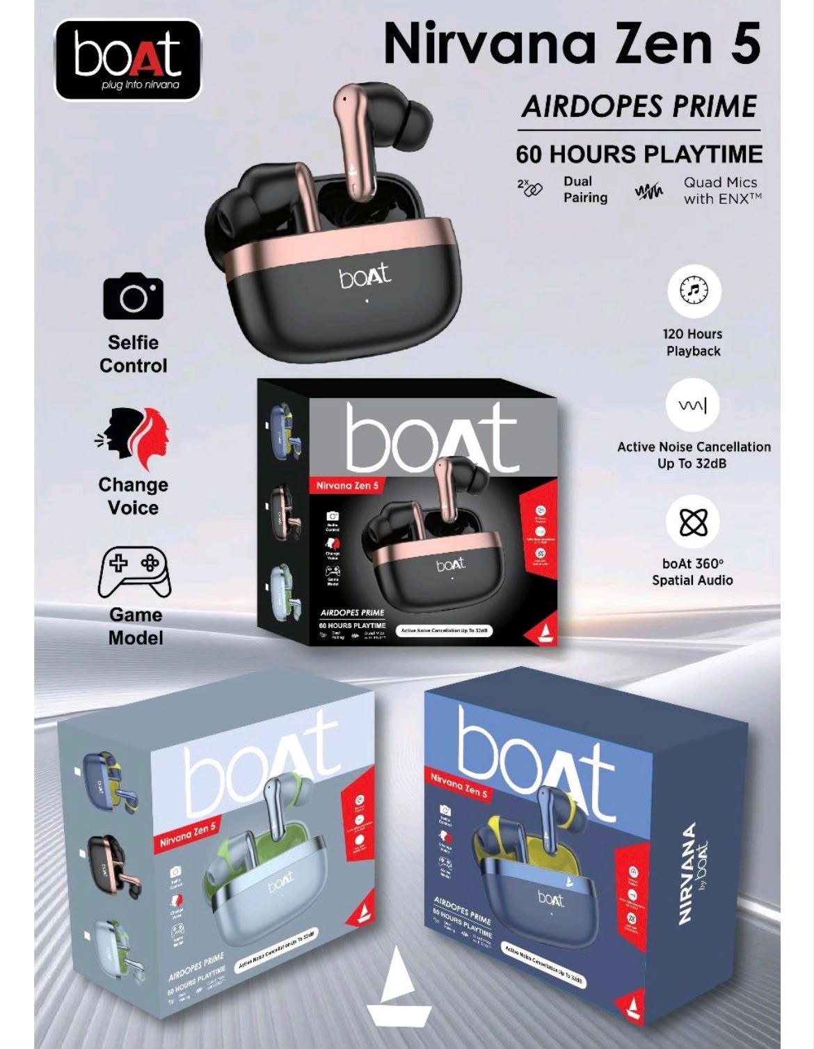 Boat Niravana Zen5 Hard Box all shiny Extra Bass sound mix colour
