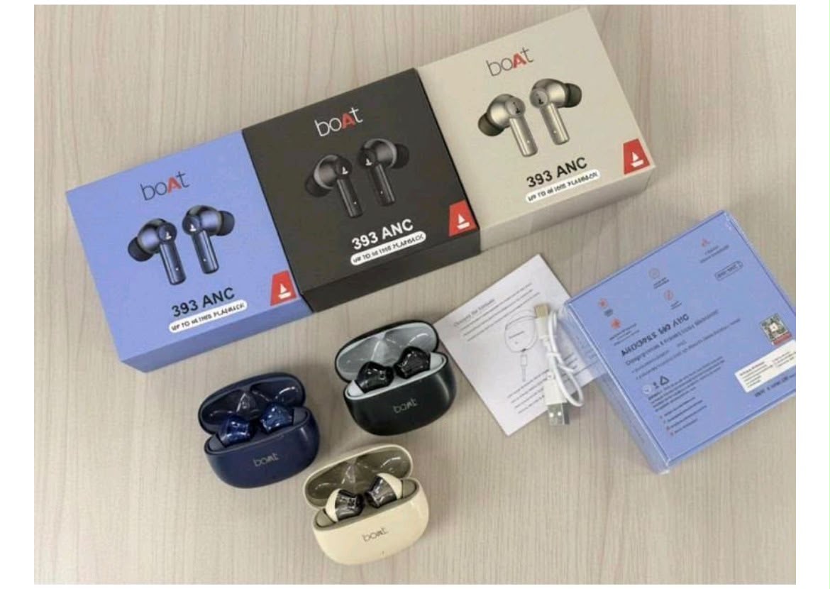 Boat New 393 ANC Airbuds Hard box shiny Extra bass sound 1by1 lamination
