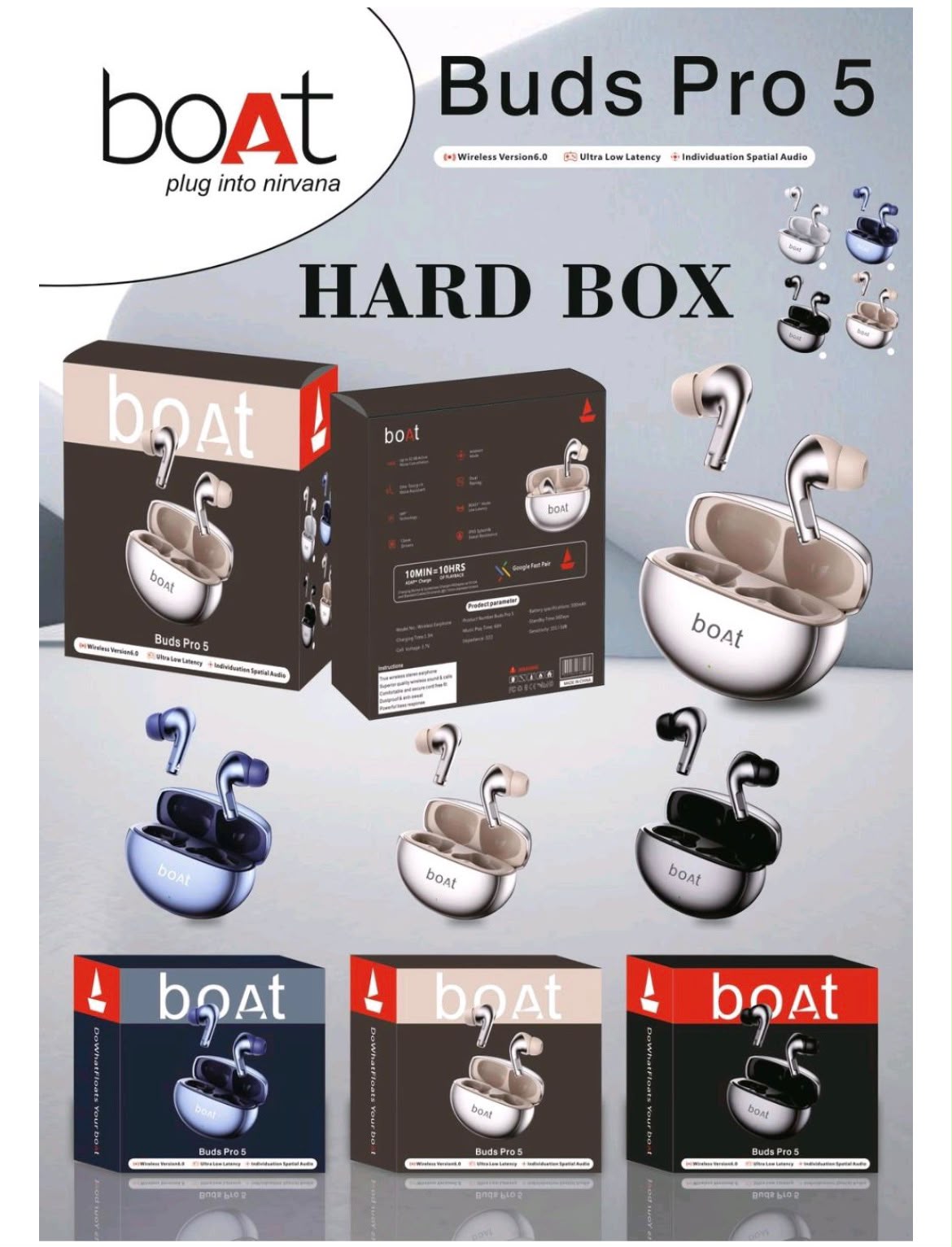 Boat pro5 Full shiny Hard Box Packing Super Quality Earbuds 1by1 Lamination