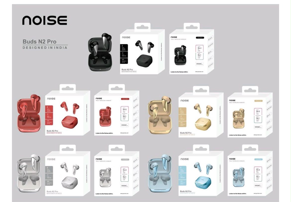 New Noise N2 pro Earbuds All shiny Premium Quality 5Mix Colour Hard Box 1by1 Lamination