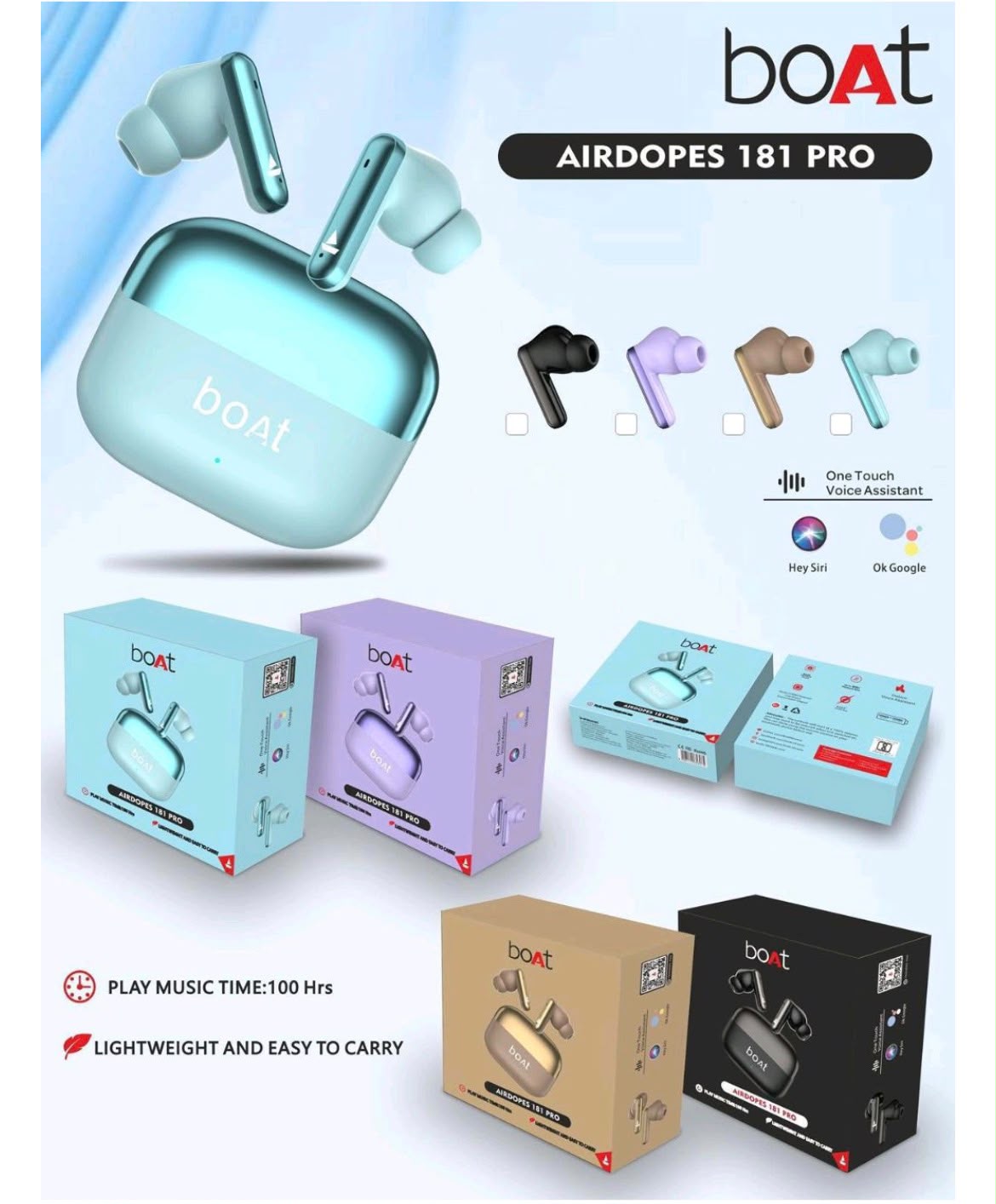 Boat 181 pro Earbuds multi colour super sound Quality shining buds Heavy Quality