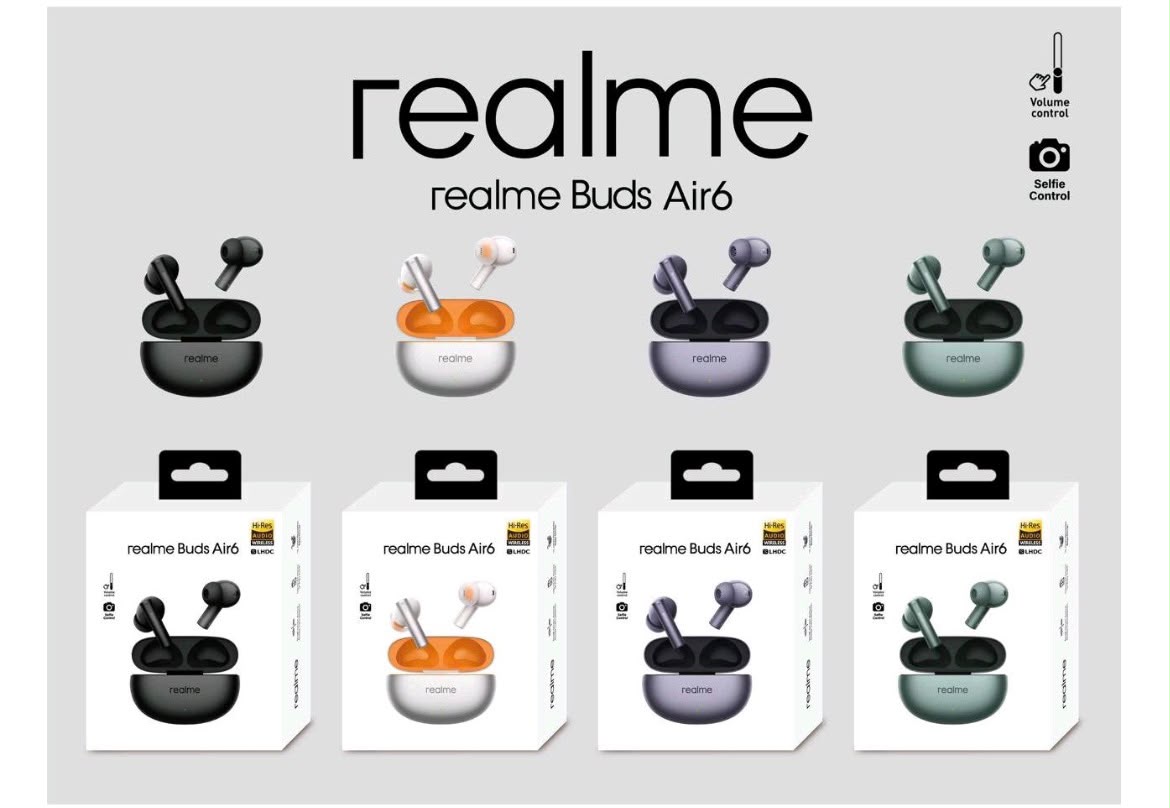 Realme Air6 100% og all shiny voice change +selfie option+bass sound Earbuds