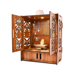Rousrie Wooden Temple Mandir for Home with Door Cabinets | Beautiful Pooja Unit with Storage Space